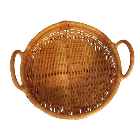 Basket Wicker Rattan Bamboo Woven Tray Basket With Handles - Picture 5 of 8